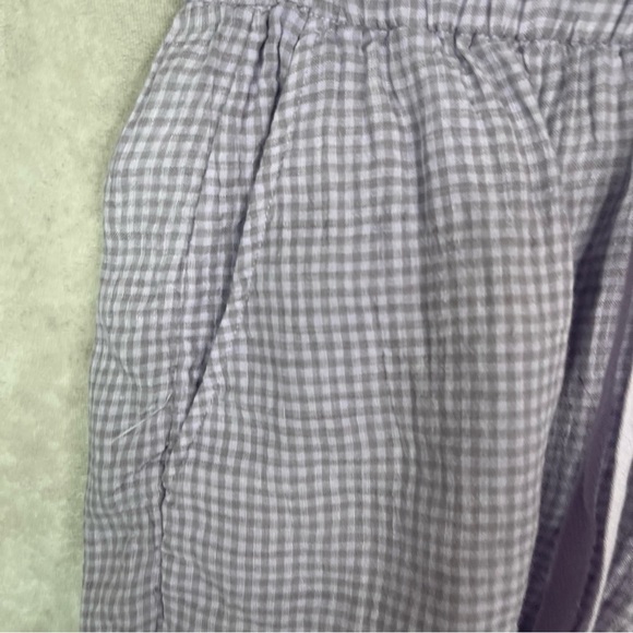 Eileen Fisher Puckered Organic Linen Shorts In Misty Lilac Gingham Women's Sz XS - Picture 3 of 6